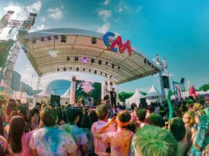 A group of people enjoying a music festival