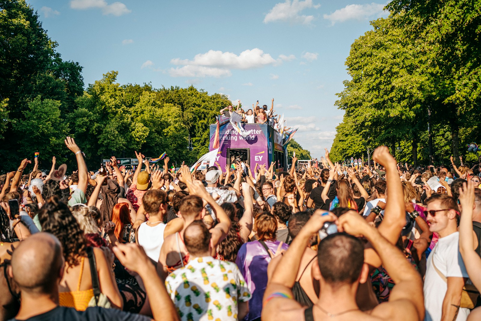 A diverse group of friends at a festival